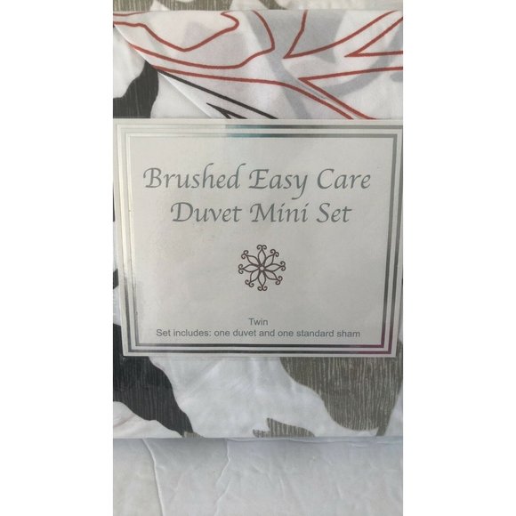 Duvet Cover & 1 Red Scrolling Vine Sham Twin Mini Set Printed Brush Bedding - Picture 5 of 11